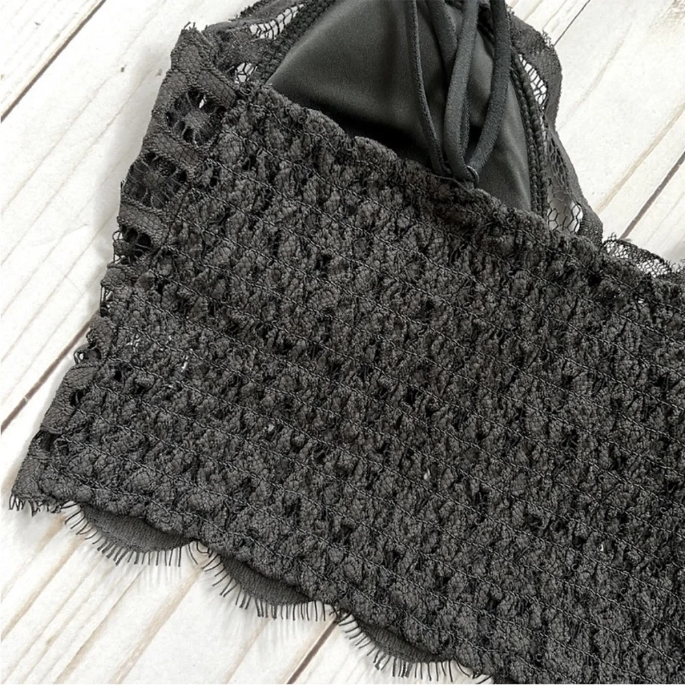 Floral Padded Lace Brawlette in Dark Charcoal Grey Color (almost black) - Picture 5 of 8